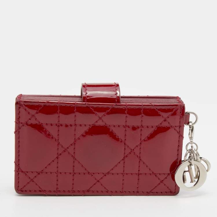 Pre Owned Dior Red Cannage Patent Leather Lady Dior 5 Gusset Card Holder