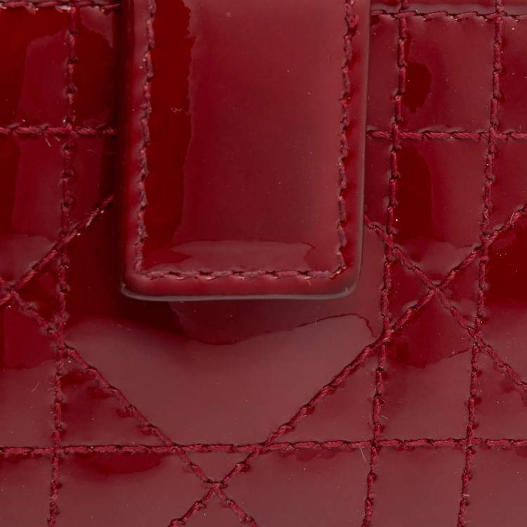Pre Owned Dior Red Cannage Patent Leather Lady Dior 5 Gusset Card Holder
