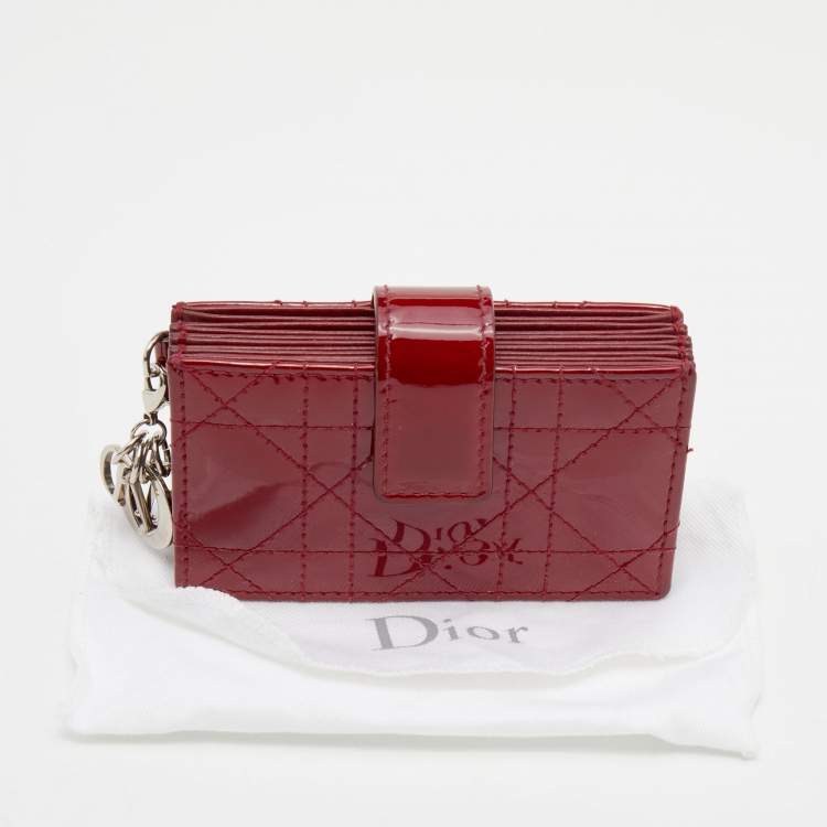Pre Owned Dior Red Cannage Patent Leather Lady Dior 5 Gusset Card Holder