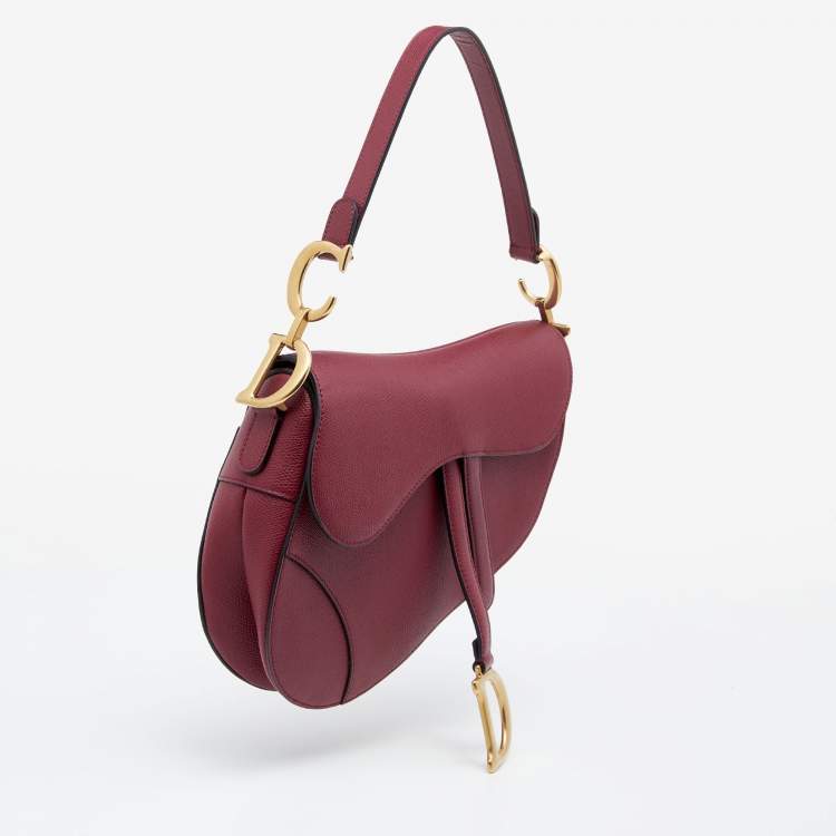Pre Owned Dior Burgundy Leather Saddle Bag