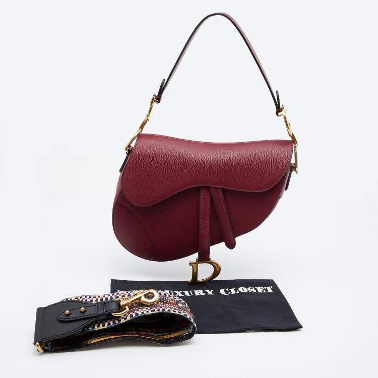 Pre Owned Dior Burgundy Leather Saddle Bag