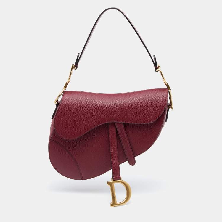Pre Owned Dior Burgundy Leather Saddle Bag