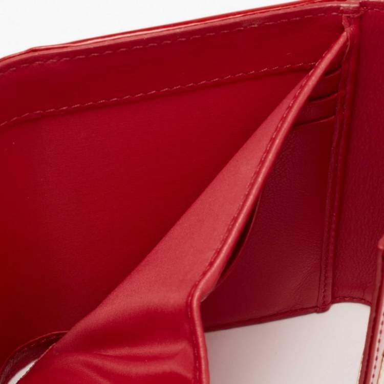 Pre Owned Dior Red Patent Leather Turnlock Trifold Compact Wallet
