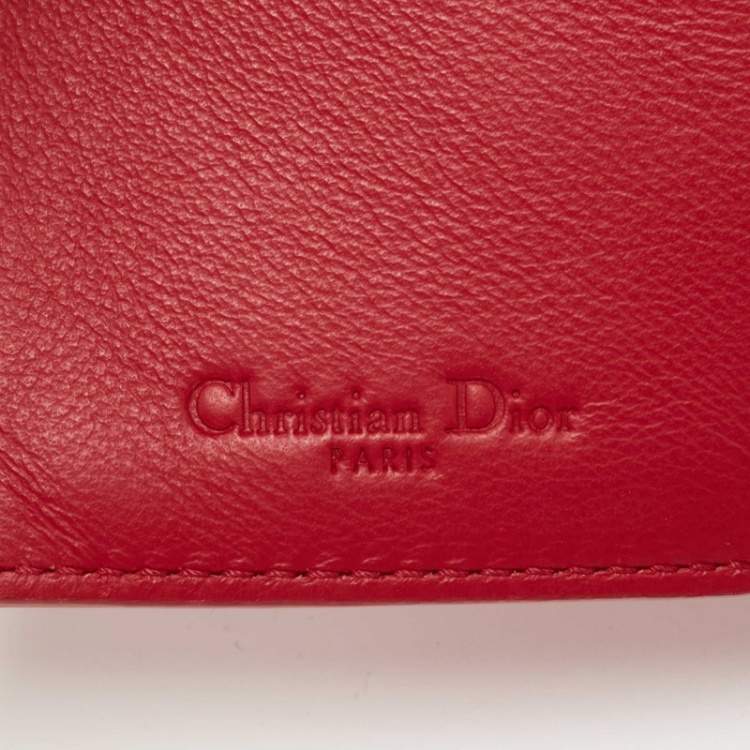 Pre Owned Dior Red Patent Leather Turnlock Trifold Compact Wallet