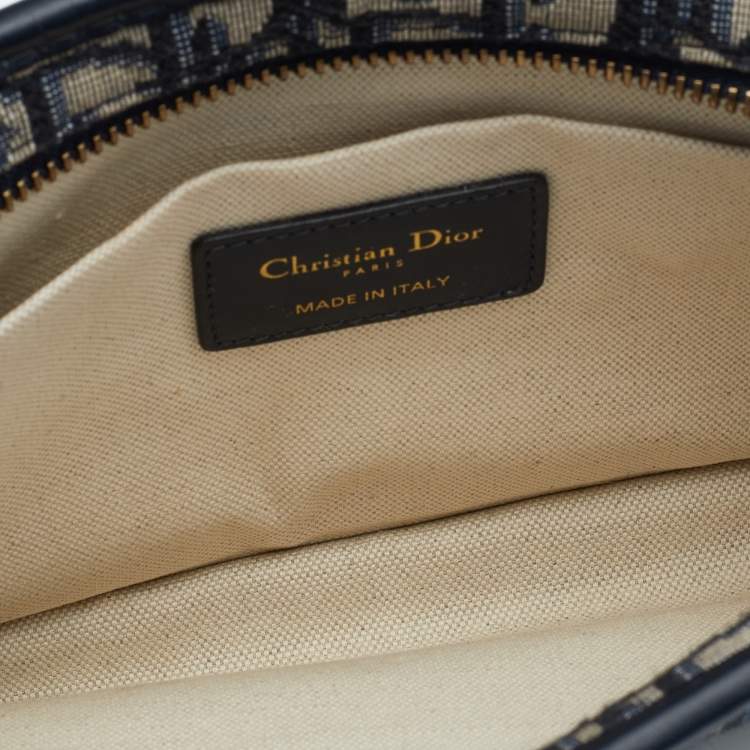 Dior Navy Blue Beige Oblique Canvas and Leather Diorquake Clutch