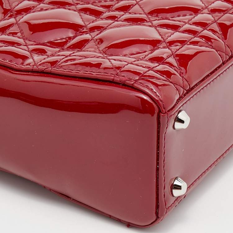 Pre Owned Dior Red Cannage Patent Leather Mini Lady Dior Tote 