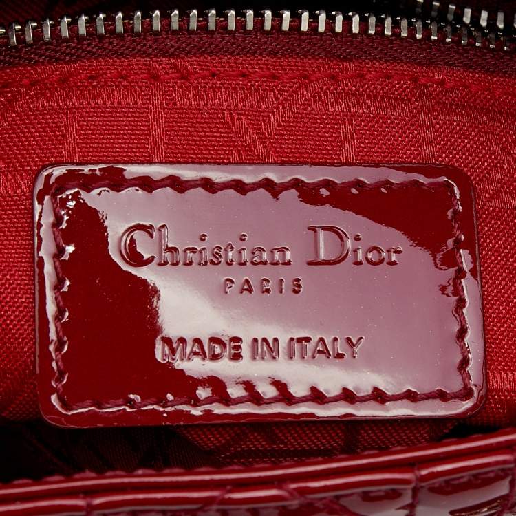 Pre Owned Dior Red Cannage Patent Leather Mini Lady Dior Tote 