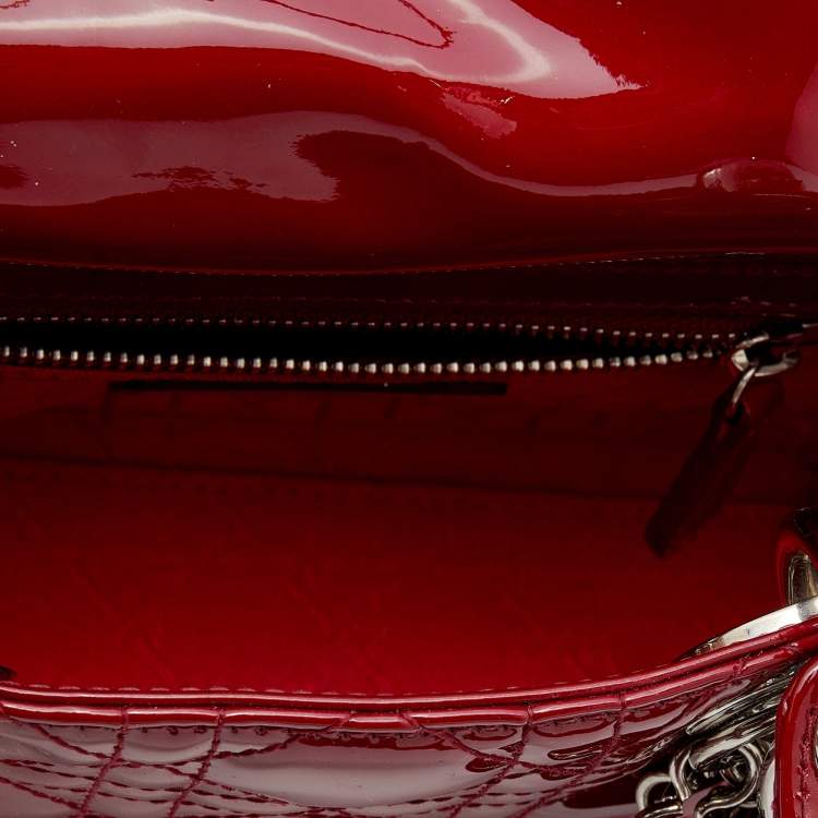 Pre Owned Dior Red Cannage Patent Leather Mini Lady Dior Tote 
