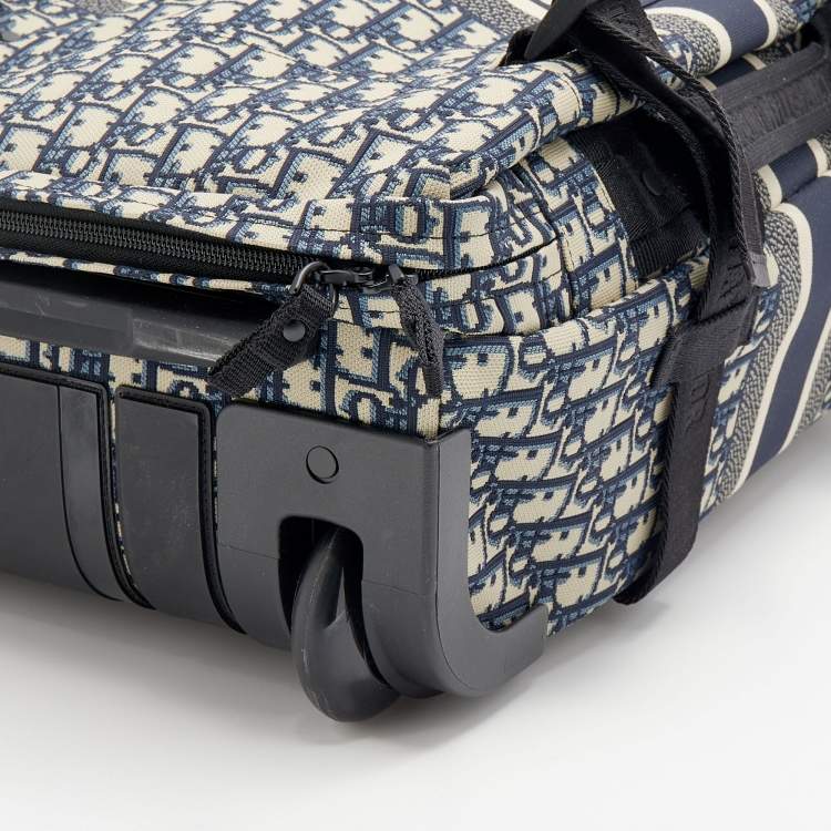 Pre Owned Dior Navy Blue/Beige Oblique Canvas Small DiorTravel Suitcase