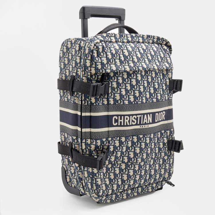 Pre Owned Dior Navy Blue/Beige Oblique Canvas Small DiorTravel Suitcase
