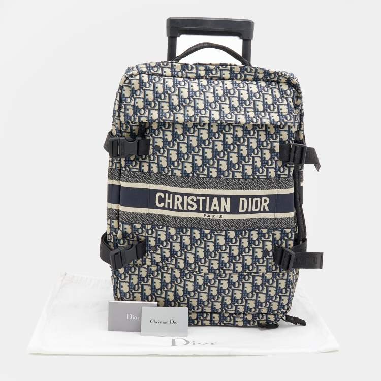Pre Owned Dior Navy Blue/Beige Oblique Canvas Small DiorTravel Suitcase