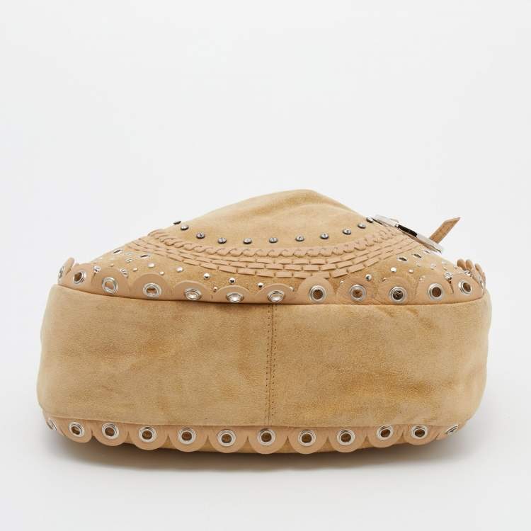 Pre Owned Dior Beige Suede Embellished Bucket Bag