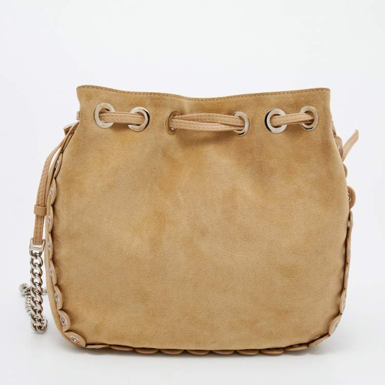 Pre Owned Dior Beige Suede Embellished Bucket Bag