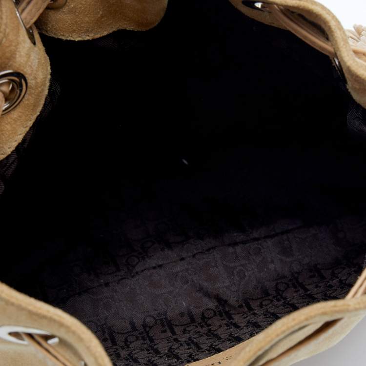 Pre Owned Dior Beige Suede Embellished Bucket Bag