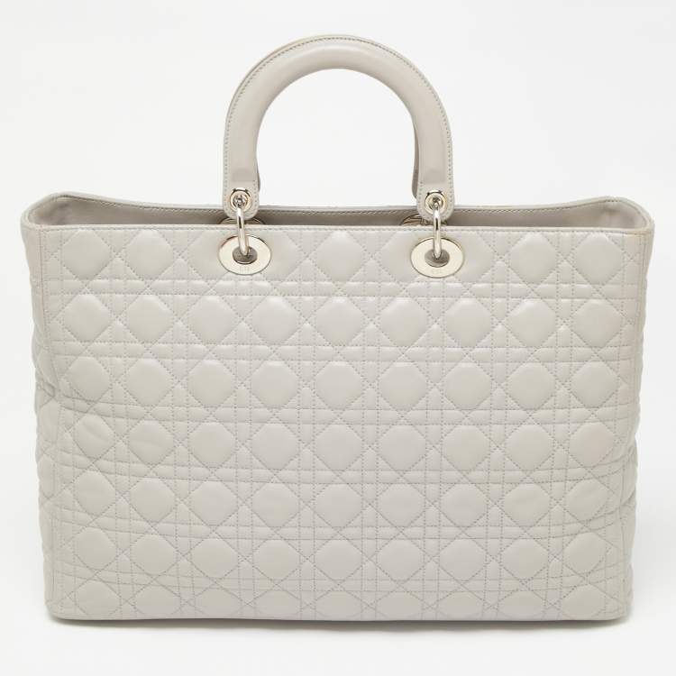 Pre Owned Dior Light Grey Cannage Leather XL Soft Lady Dior Tote