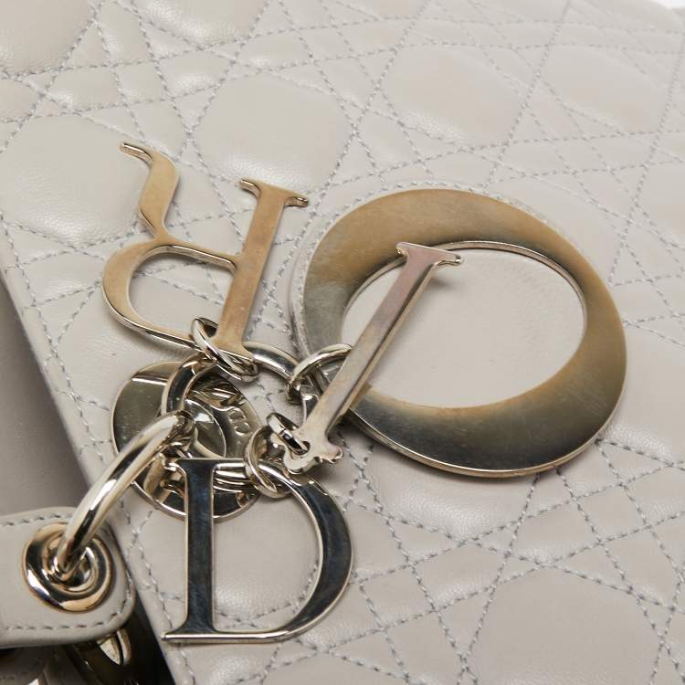 Pre Owned Dior Light Grey Cannage Leather XL Soft Lady Dior Tote
