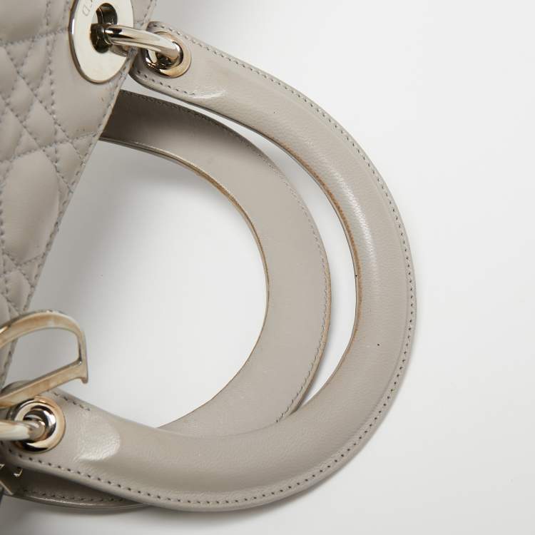 Pre Owned Dior Light Grey Cannage Leather XL Soft Lady Dior Tote