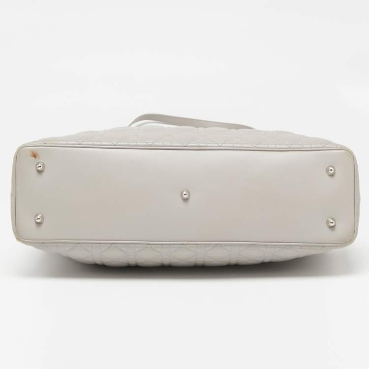 Pre Owned Dior Light Grey Cannage Leather XL Soft Lady Dior Tote