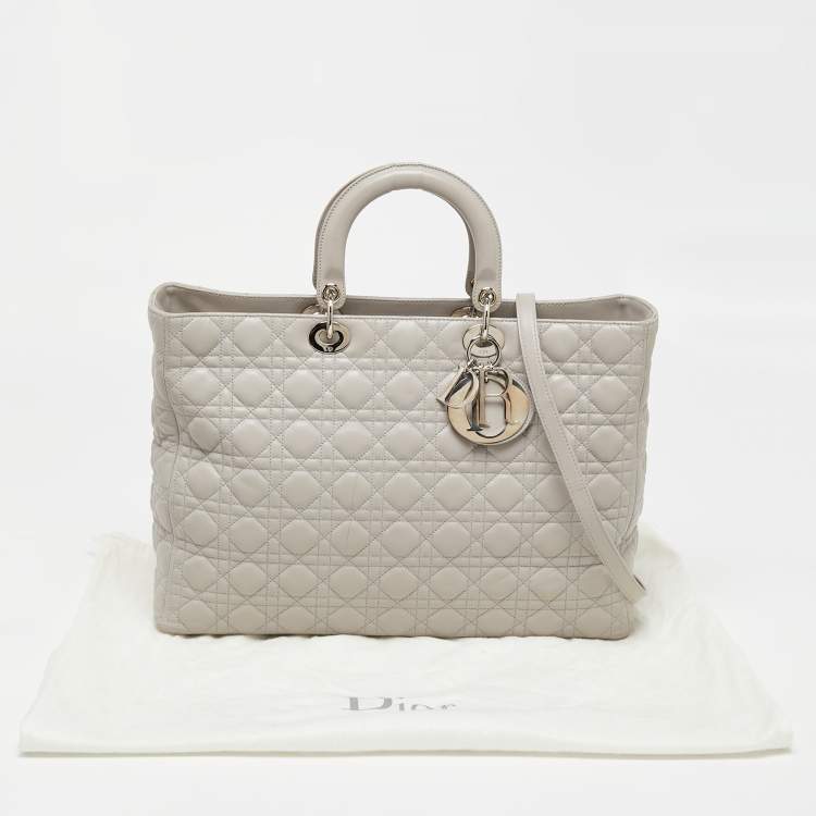 Pre Owned Dior Light Grey Cannage Leather XL Soft Lady Dior Tote