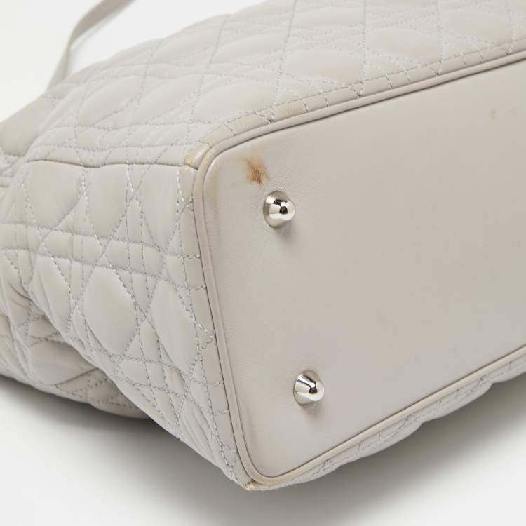 Pre Owned Dior Light Grey Cannage Leather XL Soft Lady Dior Tote