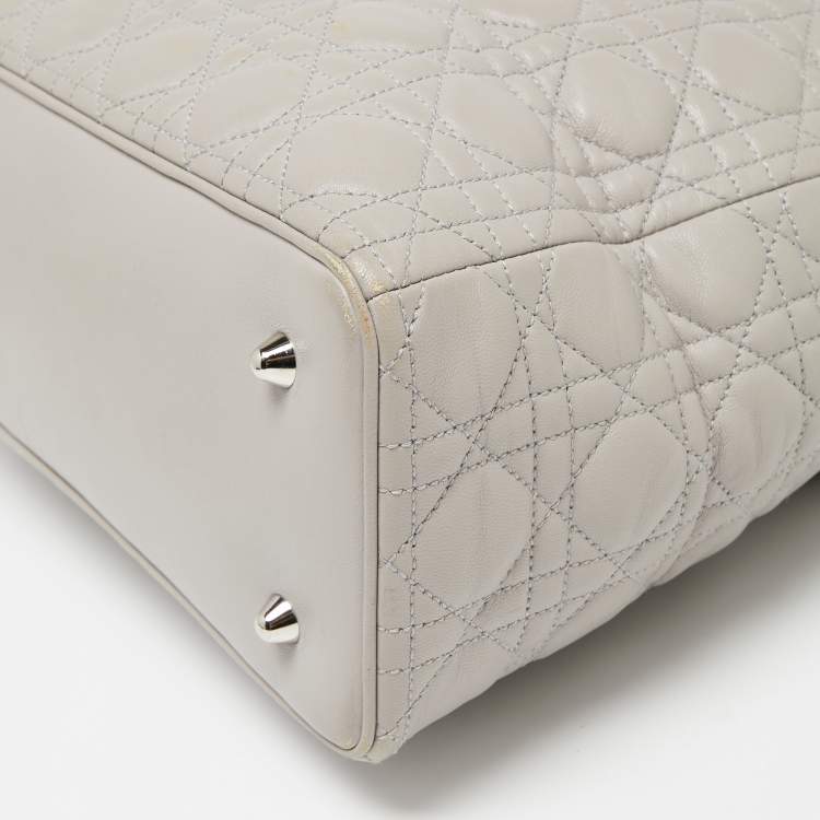 Pre Owned Dior Light Grey Cannage Leather XL Soft Lady Dior Tote