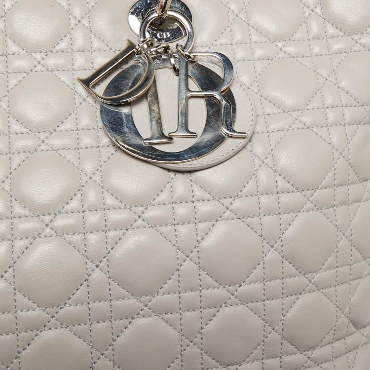 Pre Owned Dior Light Grey Cannage Leather XL Soft Lady Dior Tote