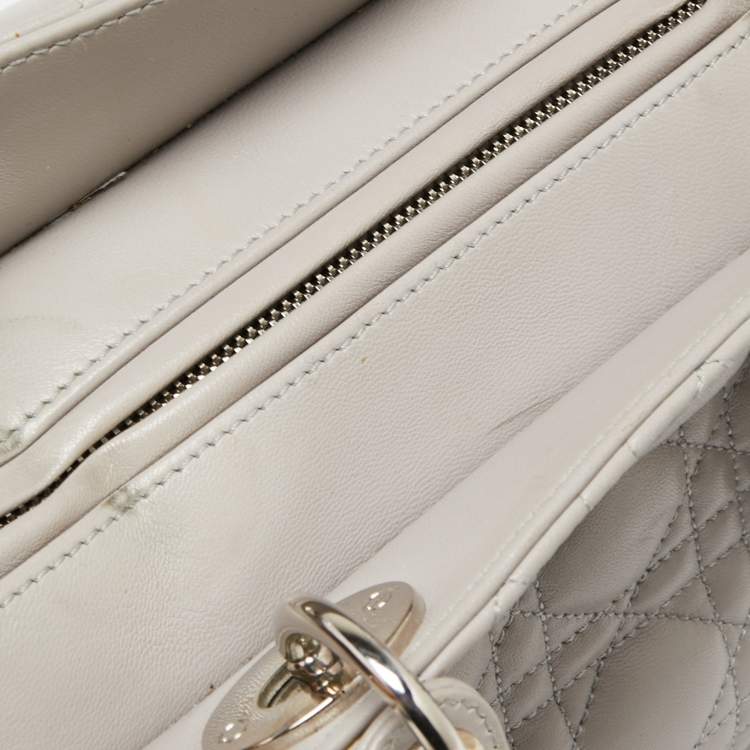 Pre Owned Dior Light Grey Cannage Leather XL Soft Lady Dior Tote