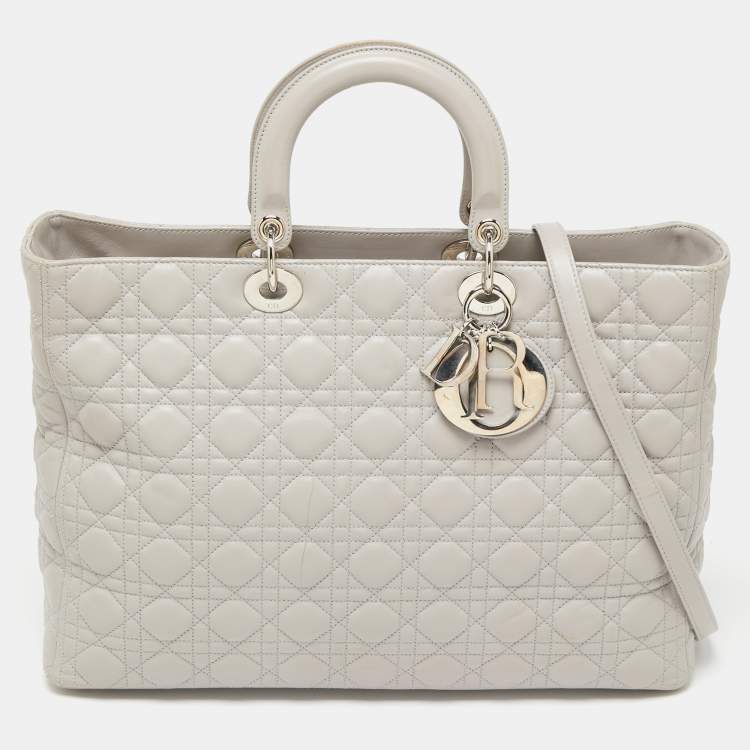 Pre Owned Dior Light Grey Cannage Leather XL Soft Lady Dior Tote