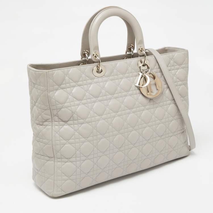 Pre Owned Dior Light Grey Cannage Leather XL Soft Lady Dior Tote