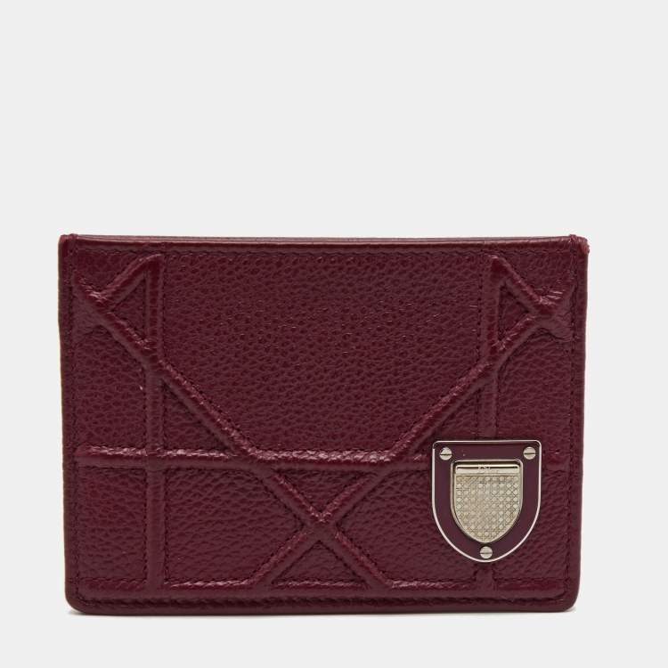 Pre Owned Dior Burgundy Leather Diorama Card Holder