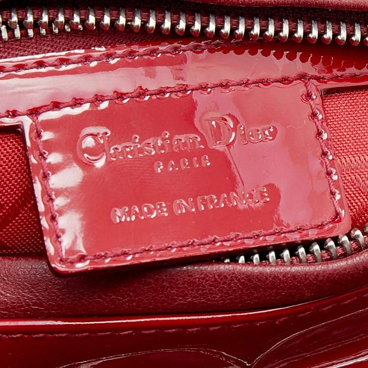 Pre Owned Dior Red Cannage Patent Leather Medium Lady Dior Tote
