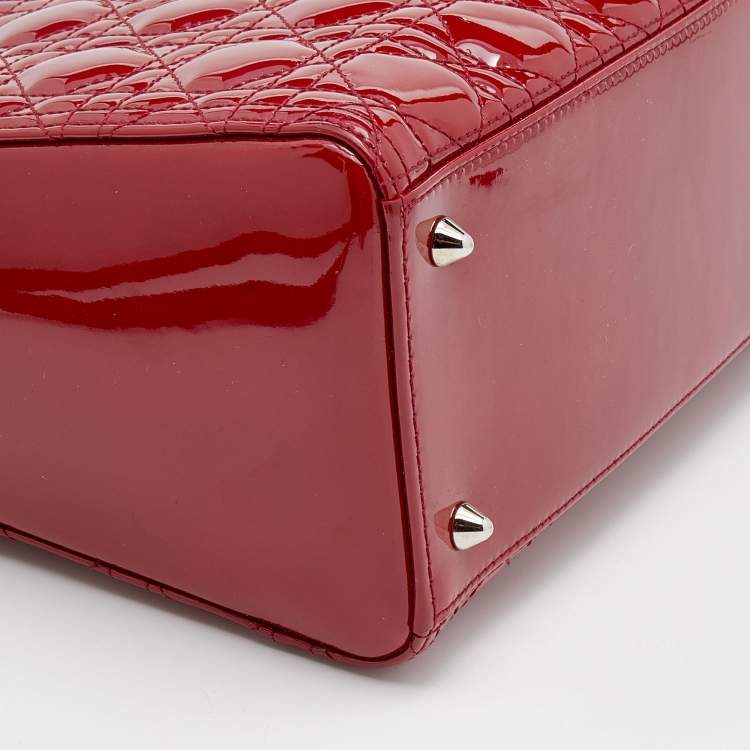 Pre Owned Dior Red Cannage Patent Leather Medium Lady Dior Tote