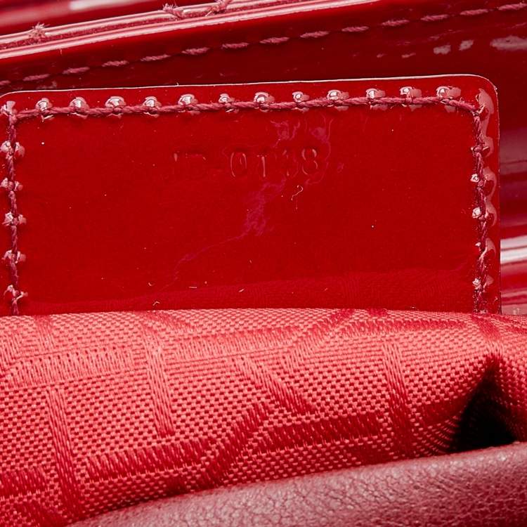 Pre Owned Dior Red Cannage Patent Leather Medium Lady Dior Tote