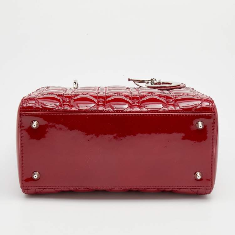 Pre Owned Dior Red Cannage Patent Leather Medium Lady Dior Tote