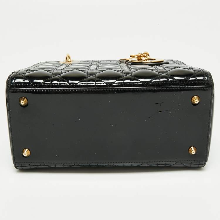 Pre Owned Dior Black Cannage Patent Leather Medium Lady Dior Tote