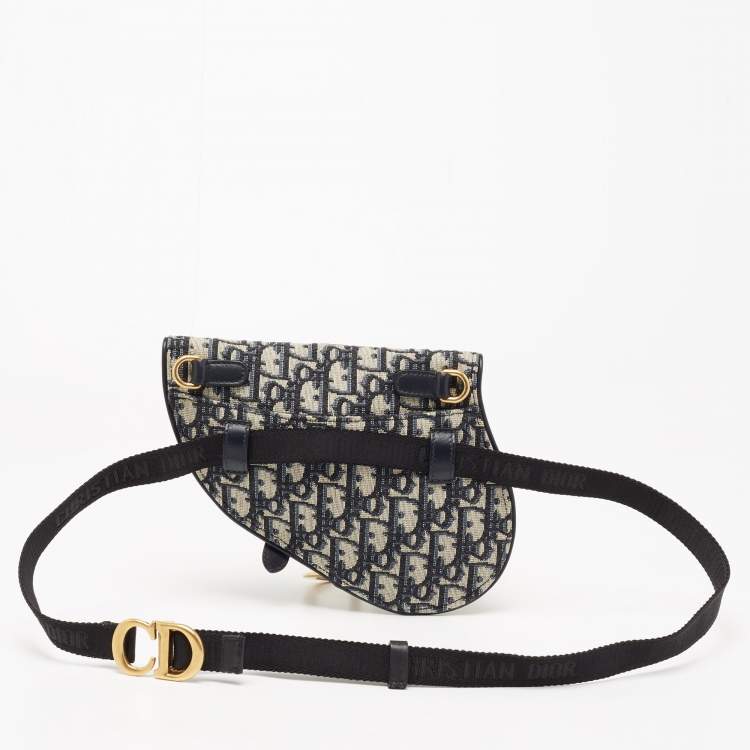 Pre Owned Dior Blue Oblique Canvas and Leather Saddle Belt Bag