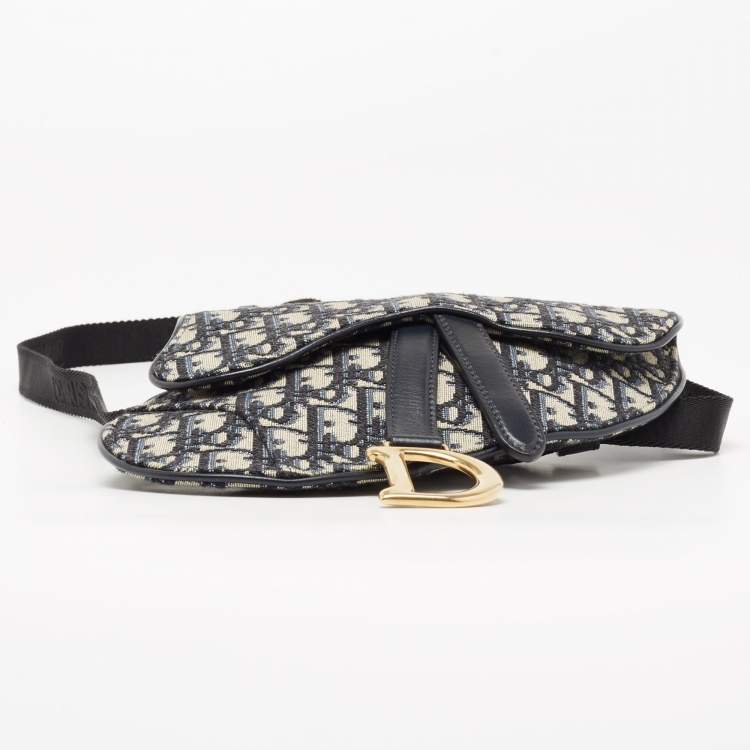 Pre Owned Dior Blue Oblique Canvas and Leather Saddle Belt Bag