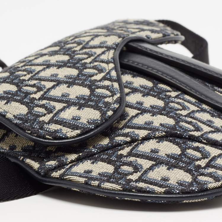 Pre Owned Dior Blue Oblique Canvas and Leather Saddle Belt Bag