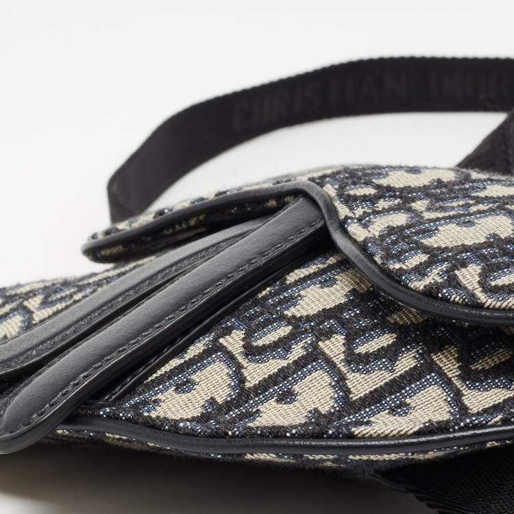 Pre Owned Dior Blue Oblique Canvas and Leather Saddle Belt Bag