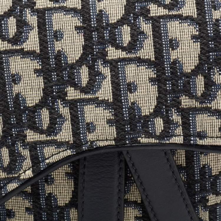 Pre Owned Dior Blue Oblique Canvas and Leather Saddle Belt Bag