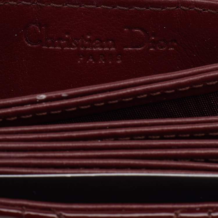 Pre Owned Dior Burgundy Cannage Patent Leather Lady Dior 5 Gusset Card Holder
