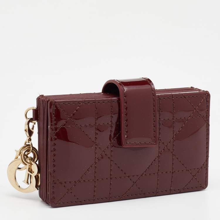 Pre Owned Dior Burgundy Cannage Patent Leather Lady Dior 5 Gusset Card Holder