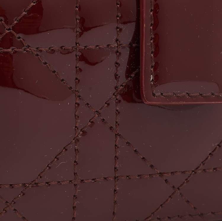 Pre Owned Dior Burgundy Cannage Patent Leather Lady Dior 5 Gusset Card Holder