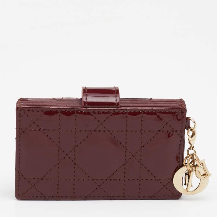 Pre Owned Dior Burgundy Cannage Patent Leather Lady Dior 5 Gusset Card Holder