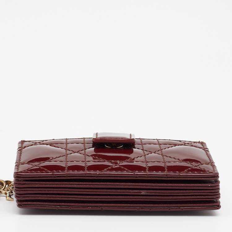 Pre Owned Dior Burgundy Cannage Patent Leather Lady Dior 5 Gusset Card Holder
