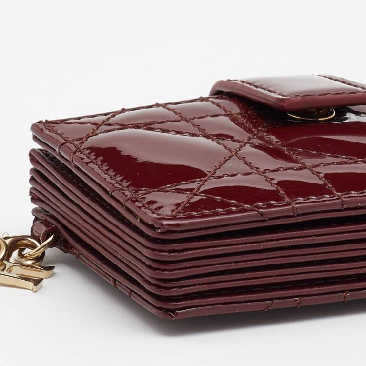 Pre Owned Dior Burgundy Cannage Patent Leather Lady Dior 5 Gusset Card Holder