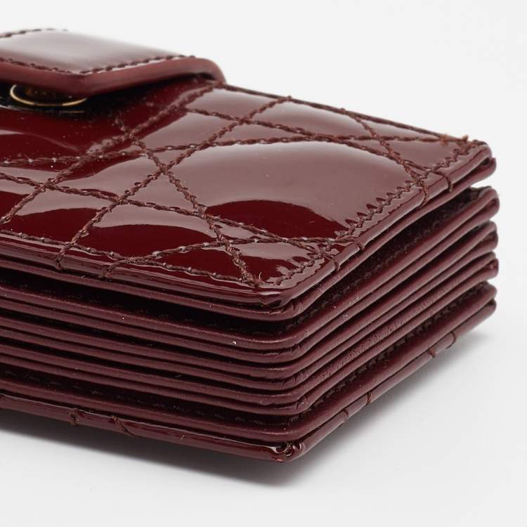 Pre Owned Dior Burgundy Cannage Patent Leather Lady Dior 5 Gusset Card Holder