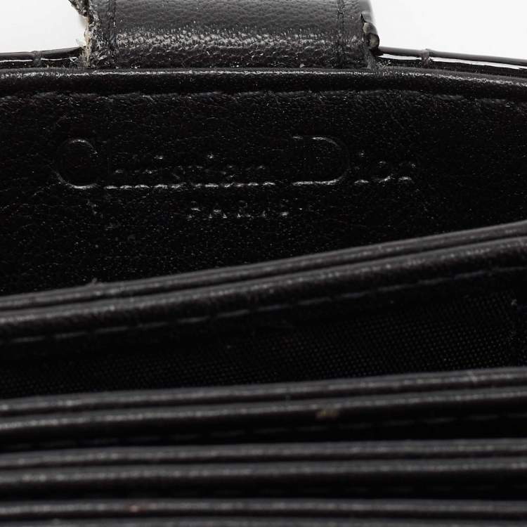 Pre Owned Dior Black Cannage Patent Leather Lady Dior 5 Gusset Card Holder