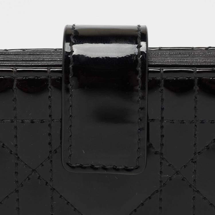 Pre Owned Dior Black Cannage Patent Leather Lady Dior 5 Gusset Card Holder