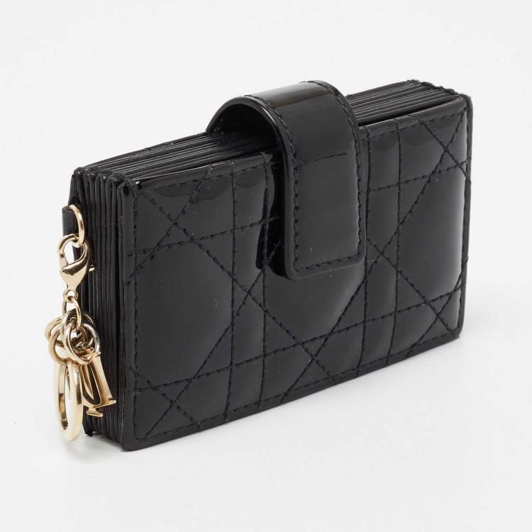 Pre Owned Dior Black Cannage Patent Leather Lady Dior 5 Gusset Card Holder